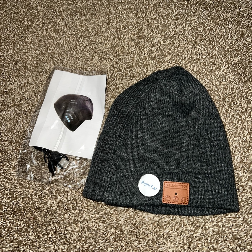 FullLight Tech Bluetooth Vintage OG Double-Layer Wool Lining Grey Beanie Hat